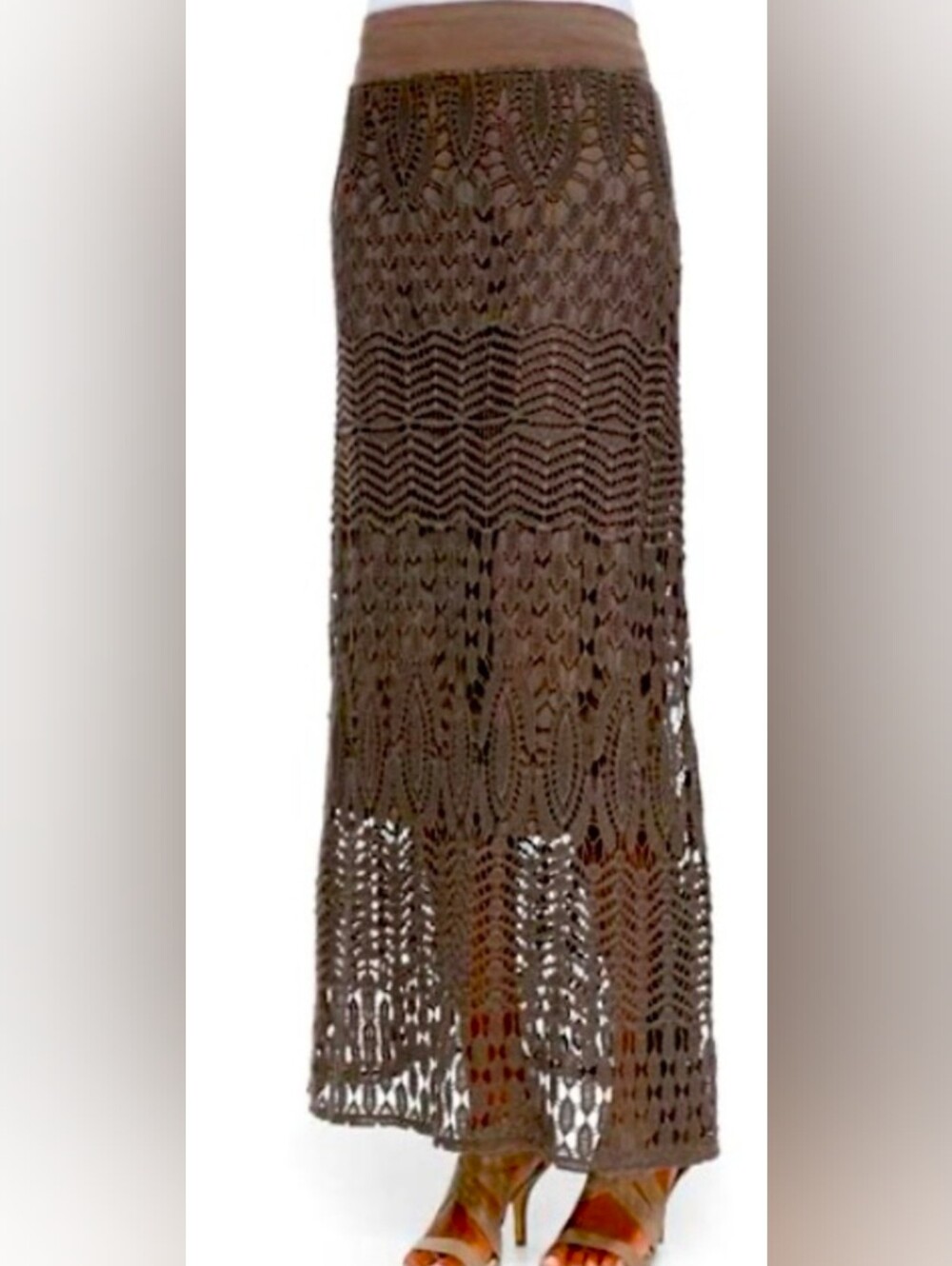 XCVI Brown Crochet Maxi Skirt Size 2X